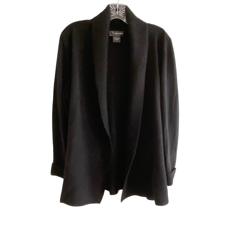 C by Bloomingdales Cashmere Cardigan Sweater Black Open Front Shawl Collar XL